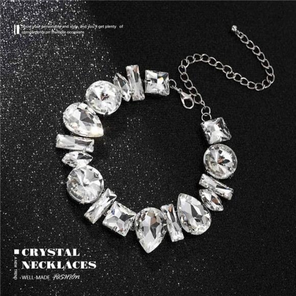 Silver Crystal Chokers: Rhinestone Necklaces - - Picture 2 of 14